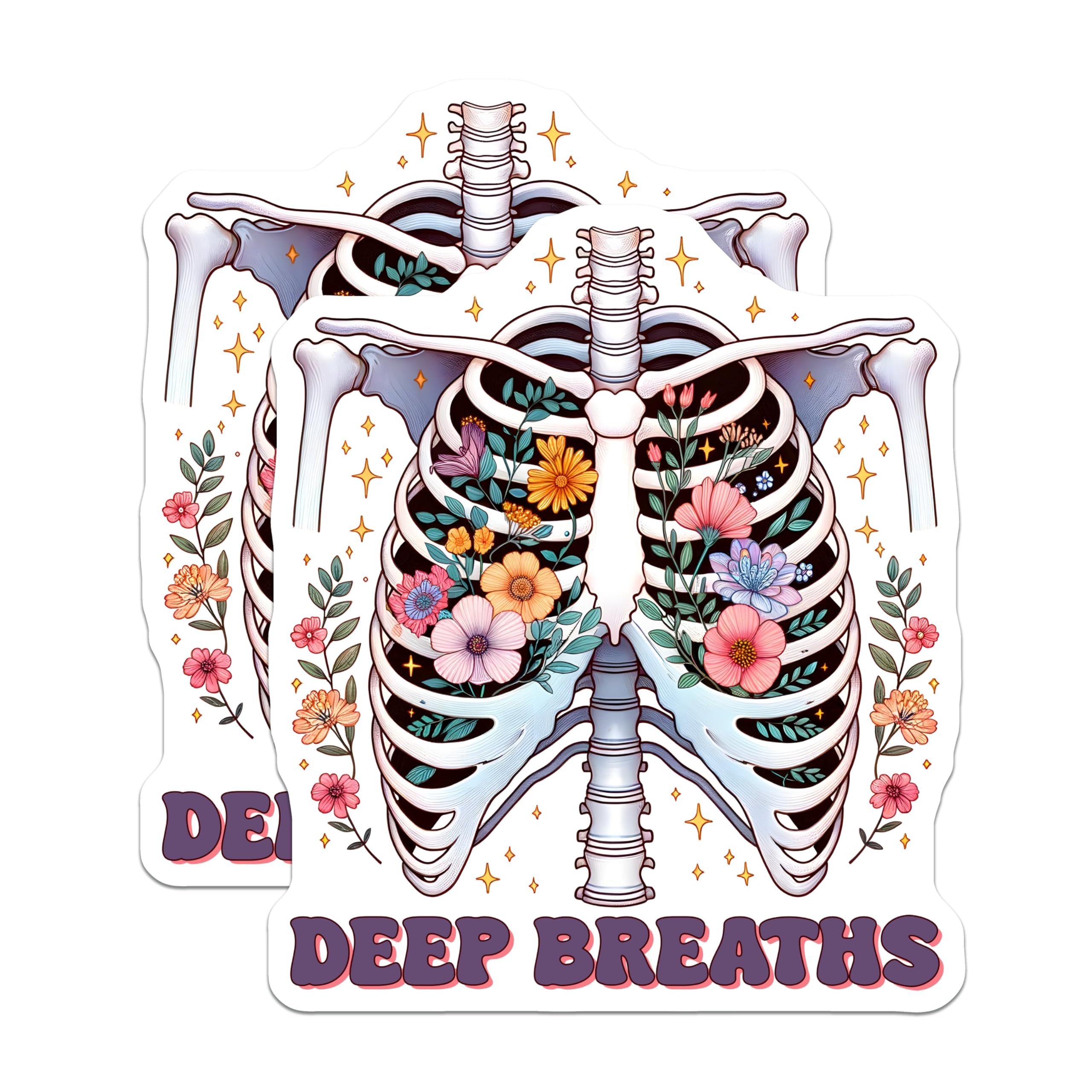 (2 Pack) Anatomy Magnets - Floral Design - Breathe Art - 5" On Longest Side - for Cars, Fridges, Toolboxes - Made in USA - MAG8250