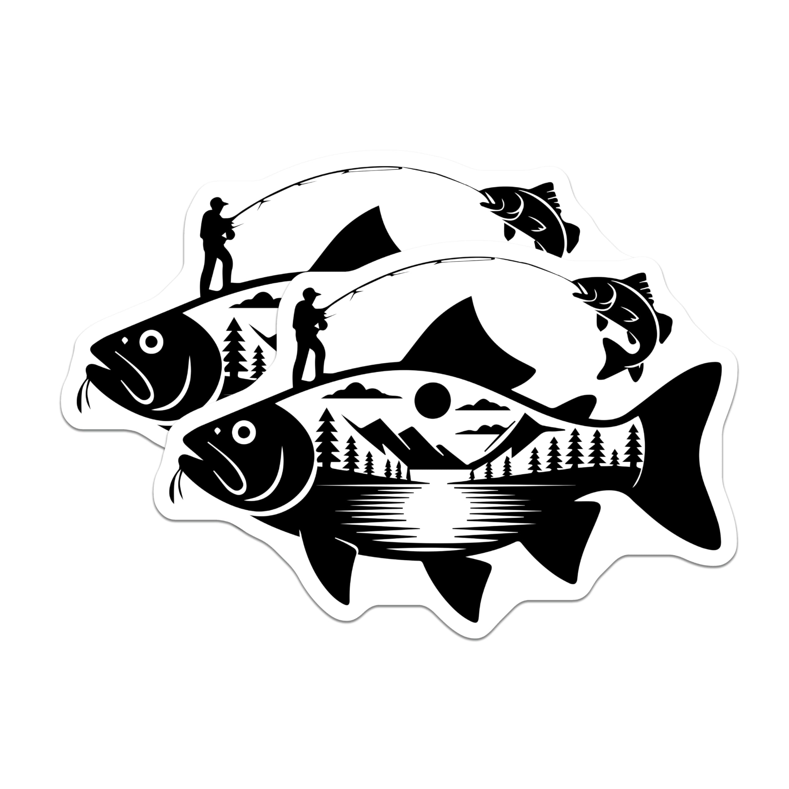 (2 Pack) Fishing Magnets - Bass Angler Art - Lake Fisherman Decor - 5" On Longest Side - Premium Magnet - for Cars, Refrigerators, Toolboxes, Lockers - Made in USA - MAG16684