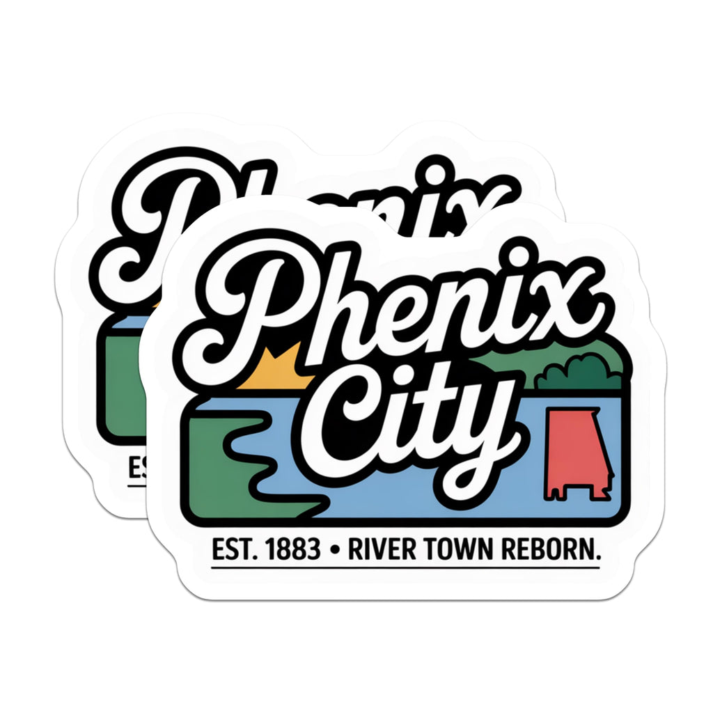 (2 Pack) Phenix City Alabama Magnets - River Town Reborn Commemorative Decor - Established 1883 Souvenir for Residents - 5 Inches On Longest Side - Thick Durable Magnet - Made in USA - MAG19327