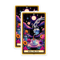 (2 Pack) Spill The Tea Magnets - Mystical Skeleton Hand Teacup - Celestial Tarot Card Cosmic Floral Night Sky Decor - 5 Inches On Longest Side - Thick Durable Magnet - Made in USA - MAG24502