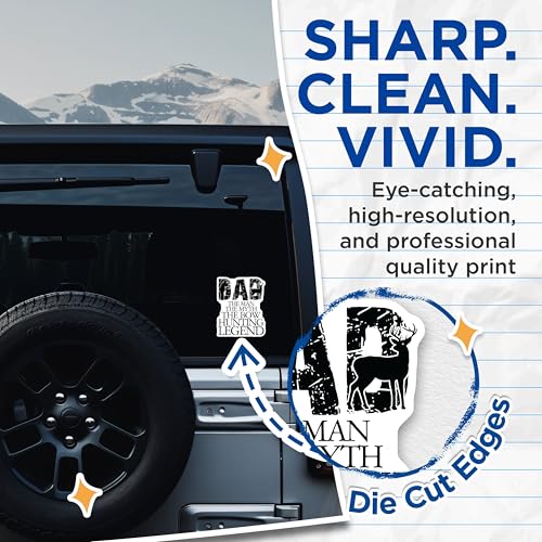 (2 Pack) Dad The Man The Myth The Bow Hunting Legend Stickers - Dad Hunting Stickers - Funny Dad Stickers - 5" On Longest Side - Sticks to Smooth Flat Surfaces - Made in USA - BMCS4820