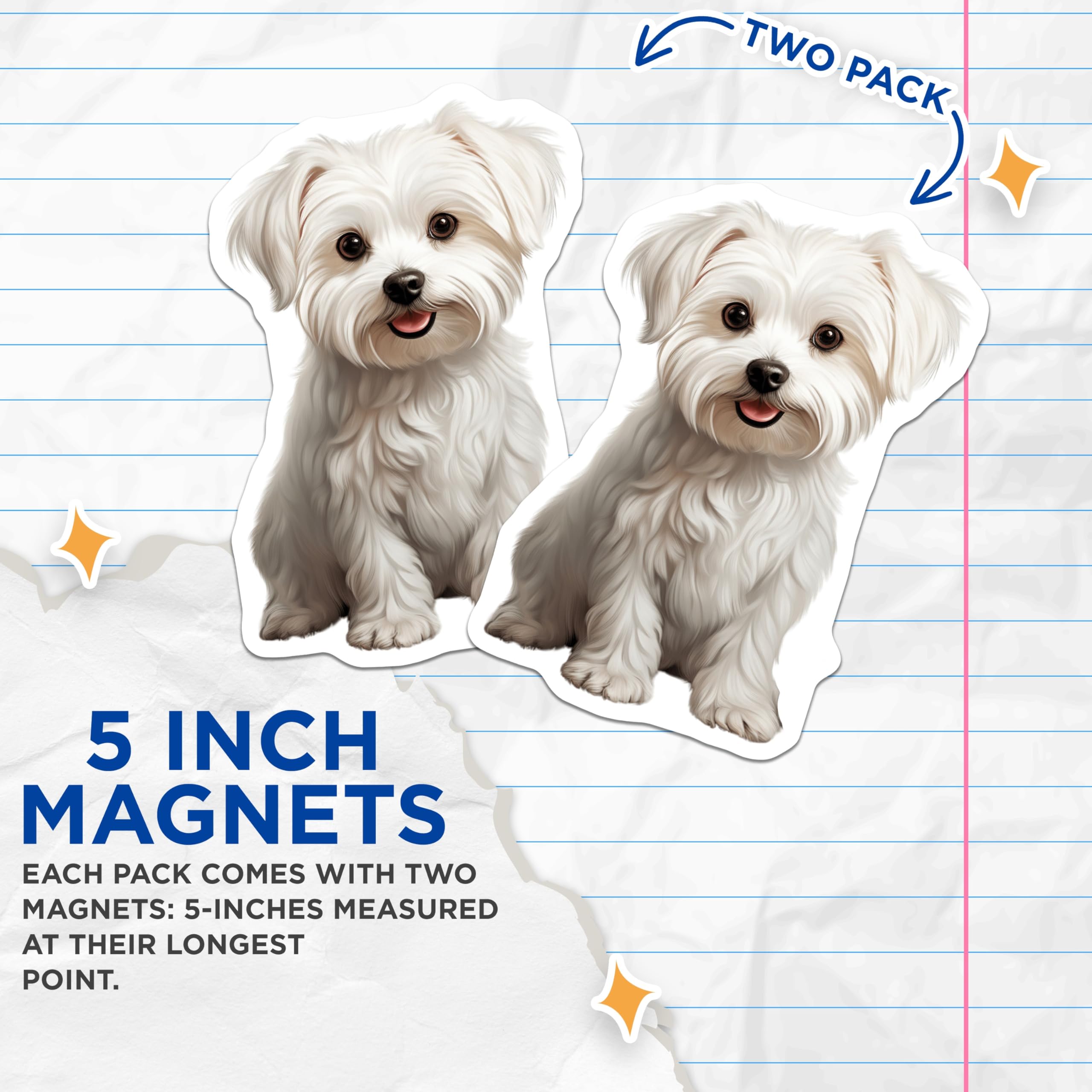 (2 Pack) Maltese Dog Magnets - Cute Puppy Fridge Decor - Dog Mom Pet Accessory - 5 Inches On Longest Side - Thick Durable Magnet - Made in USA - MAG27785