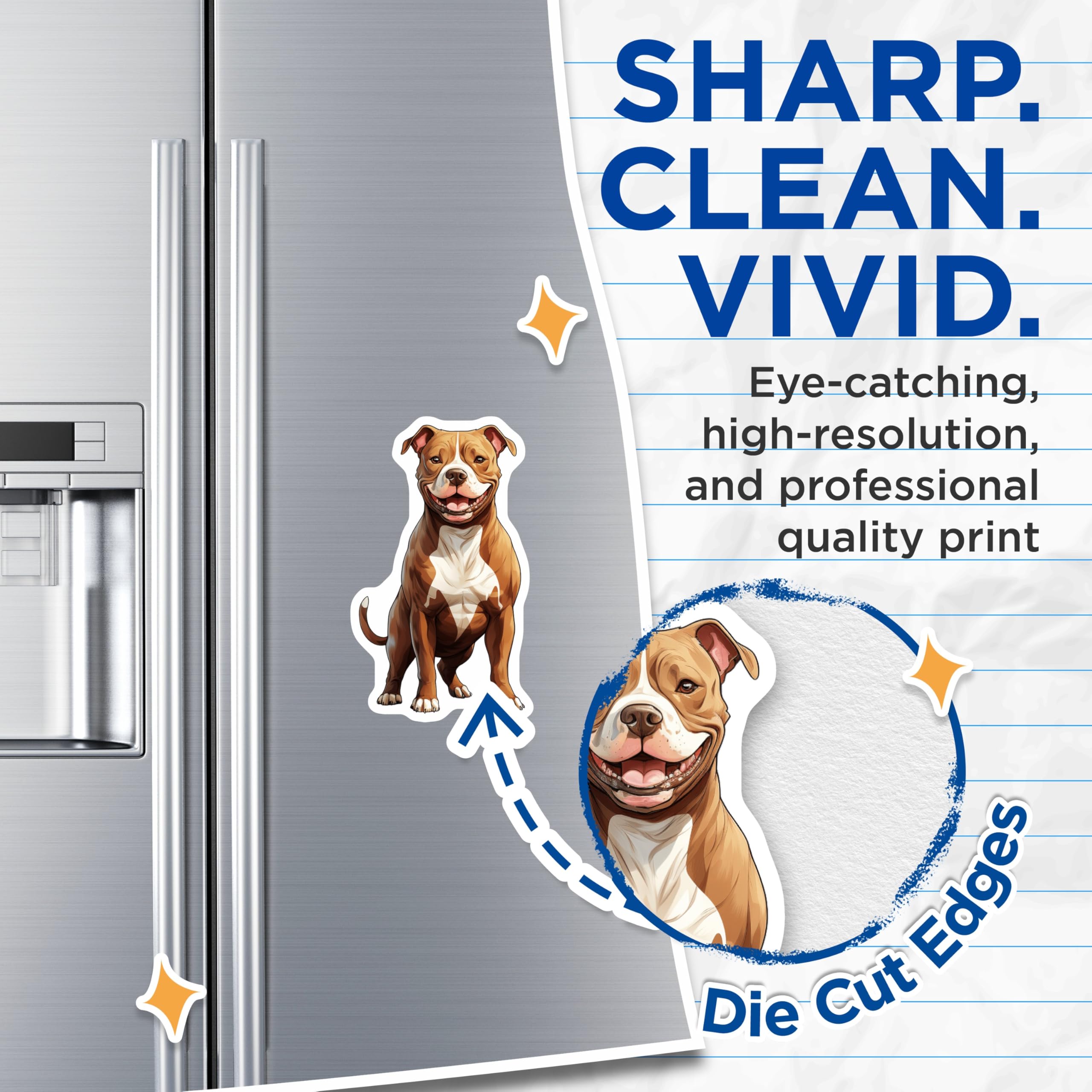 (2 Pack) Smiling Pitbull Magnets - Happy Dog Lover Decor - Pet Fridge Accessory - Canine Companion Art - 5 Inches On Longest Side - Thick Durable Magnet - Made in USA - MAG24758