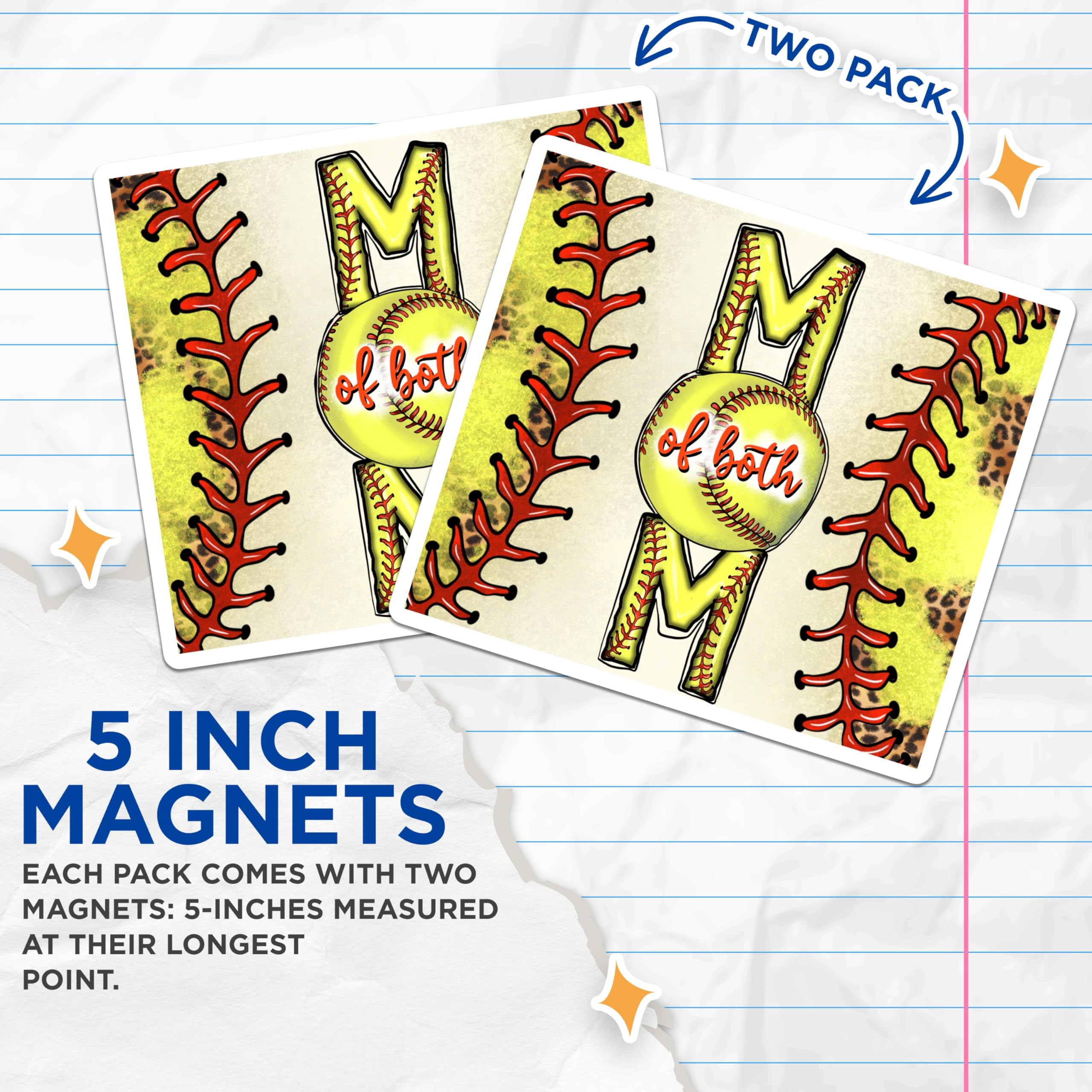(2 Pack) Softball Baseball Mom Magnets - of Both Sports Mama - Game Day Refrigerator Decor - 5 Inches On Longest Side - Thick Durable Magnet - Made in USA - MAG29332