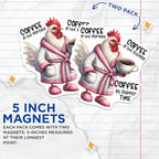 (2 Pack) Chicken Coffee Magnets - Funny Rooster Fridge - Cute Kitchen Magnets - Humorous Chicken Art - 5" On Longest Side - for Cars, Fridges, Toolboxes - Made in USA - MAG4509