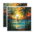 (2 Pack) Stained Glass Tropical Sunset Magnets - Palm Tree Beach Scene - Sailboat Ocean Art Decor - 5 Inches On Longest Side - Thick Durable Magnet - Made in USA - MAG25614