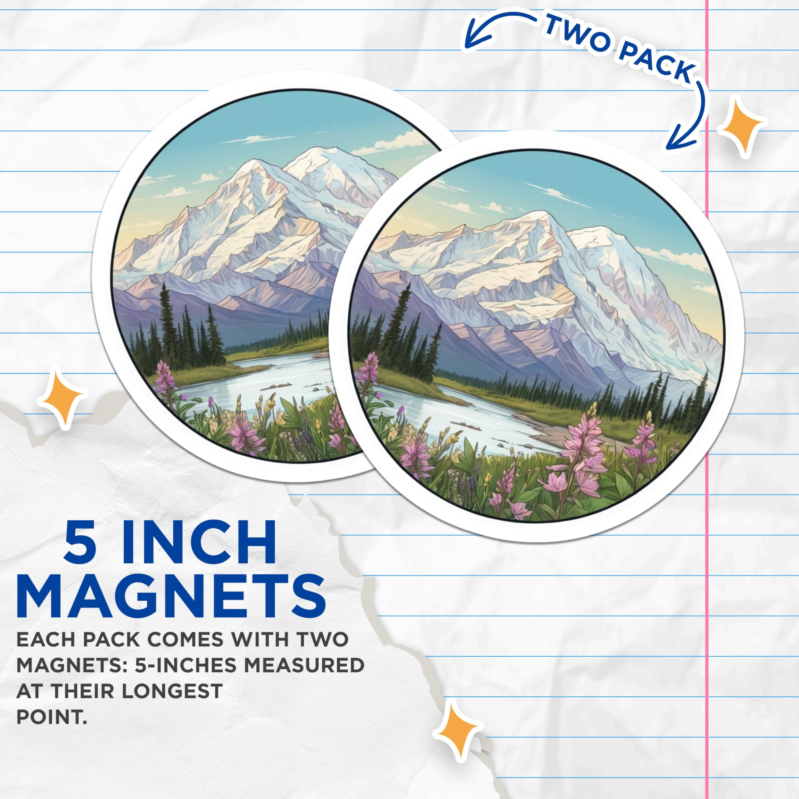 (2 Pack) Mountain Scene Magnets - Landscape Art - Scenic Decor Magnets - 5" On Longest Side - Premium Magnet - for Cars, Refrigerators, Toolboxes, Lockers - Made in USA - MAG17914