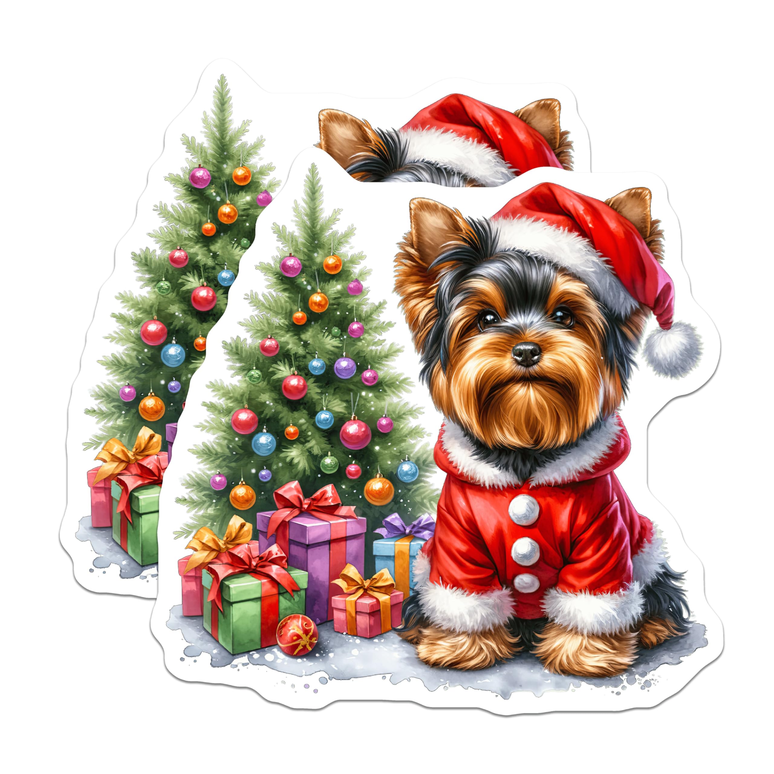 (2 Pack) Christmas Yorkie Dog Magnets - Santa Puppy Decor - Holiday Pet Home Decor - 5 Inches On Longest Side - Thick Durable Magnet - Made in USA - MAG30266