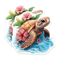 (2 Pack) Sea Turtle Magnets - Vibrant Tropical Hibiscus Ocean Waves Art - Coastal Decor Refrigerator Magnetic Accent - 5 Inches On Longest Side - Thick Durable Magnet - Made in USA - MAG19506