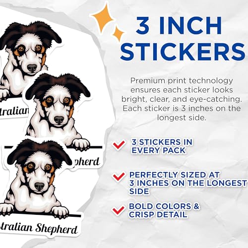 (3 Pack) Australian Shepherd Decals - Dog Breed Stickers - Laptop Decals - 3 Inches On Longest Side - Easy Peel & Apply - Made in USA - 3MCS2999