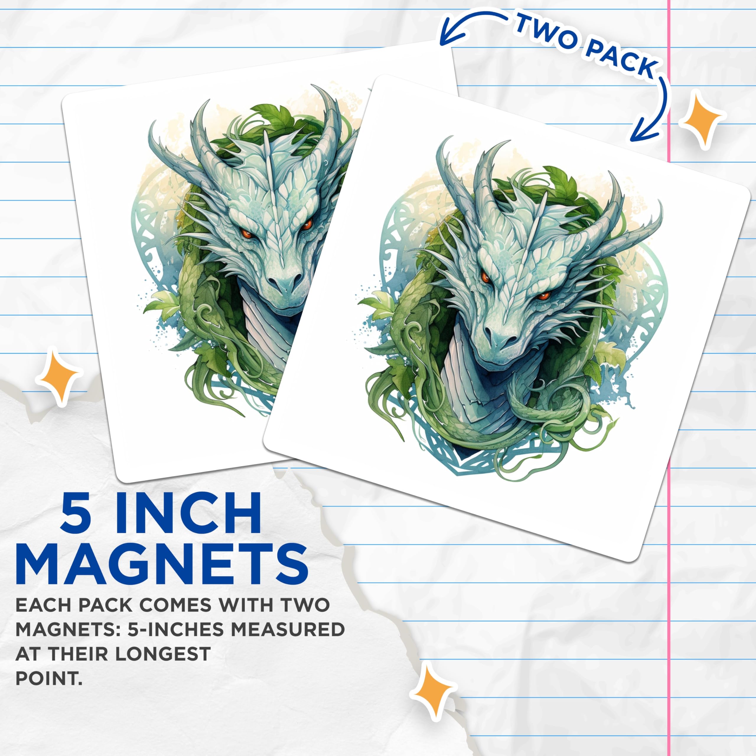 (2 Pack) White Dragon Magnets - Fantasy Dragon Decor - Celtic Mystical Creature Art - RPG Gamer Accessory - 5 Inches On Longest Side - Thick Durable Magnet - Made in USA - MAG29085