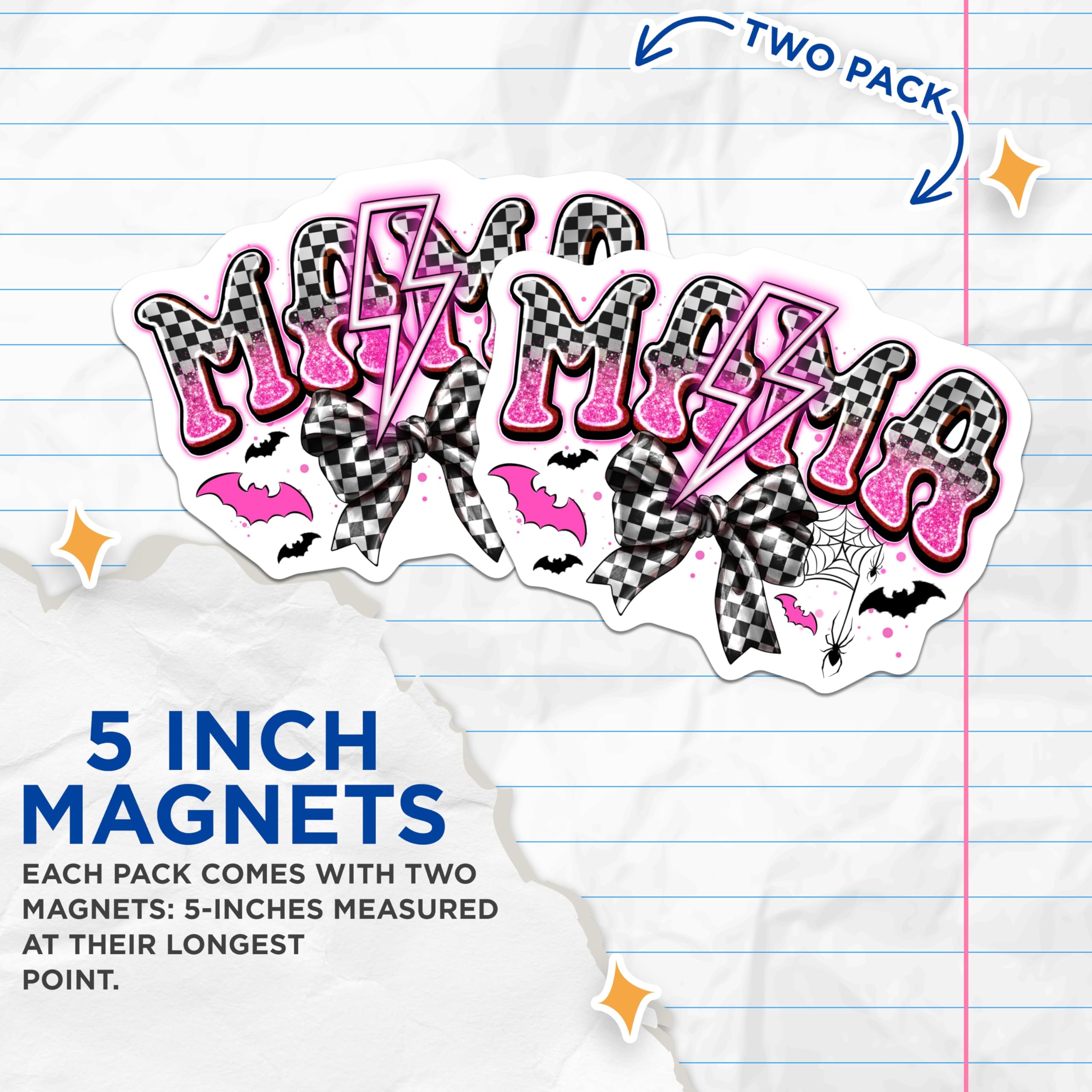 (2 Pack) Mama Magnets - Checkerboard Pink Glitter - Alt Mom Halloween Decor - Spooky Cute Refrigerator Locker Board Accessory - 5 Inches On Longest Side - Thick Durable Magnet - Made in USA - MAG27164