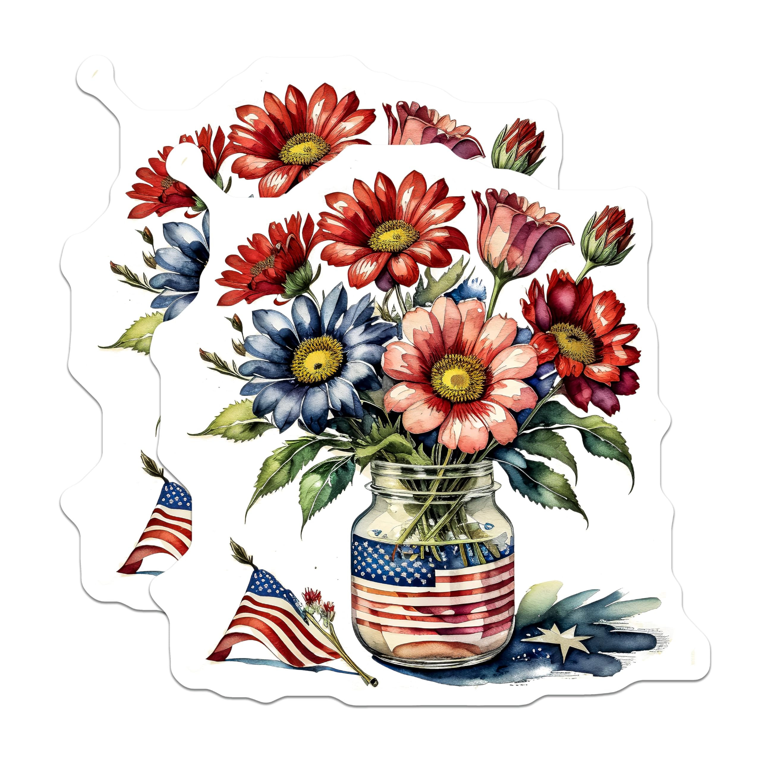 (2 Pack) Patriotic Flower Magnets - American Flag Vase - Floral Bouquet Decor - 5" On Longest Side - Premium Magnet - for Cars, Refrigerators, Toolboxes, Lockers - Made in USA - MAG14760