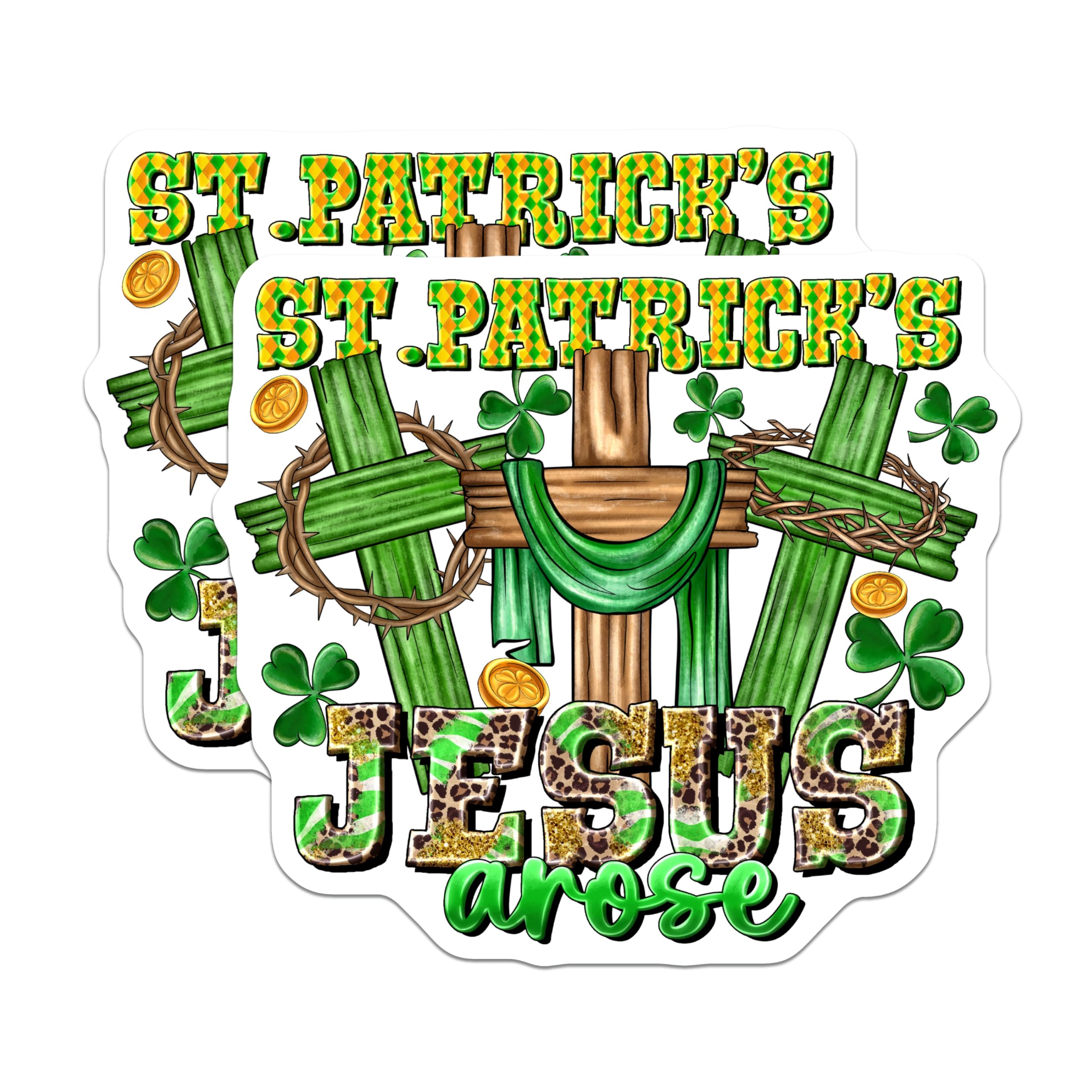 (2 Pack) St Patricks Day Magnets - Jesus Arose Christian Decor - Irish Cross Refrigerator Accessory - 5 Inches On Longest Side - Thick Durable Magnet - Made in USA - MAG30171