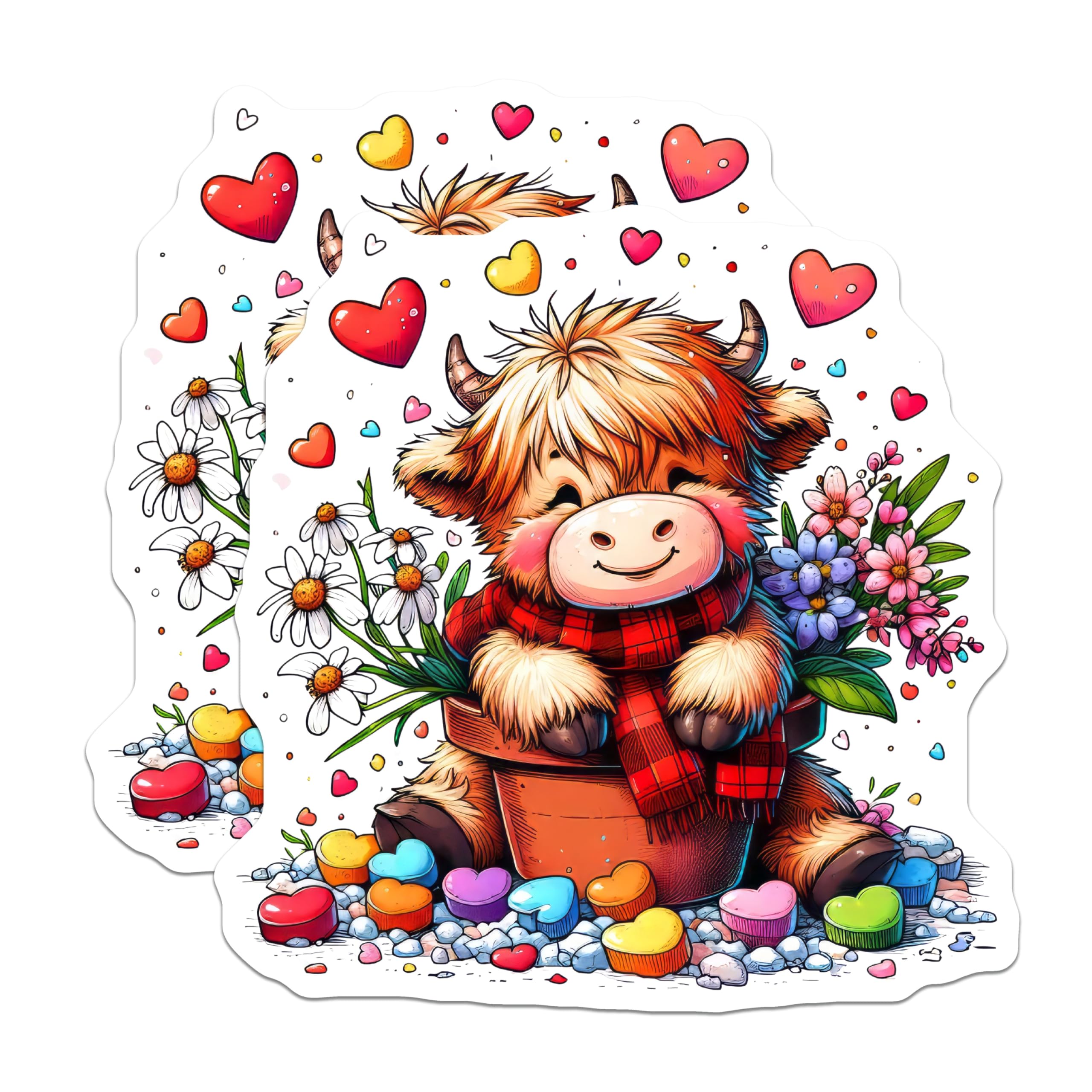 (2 Pack) Highland Cow Magnets - Cute Animal Design - Heart Decor Fridge Magnets - 5" On Longest Side - Premium Magnet - for Cars, Refrigerators, Toolboxes, Lockers - Made in USA - MAG14243