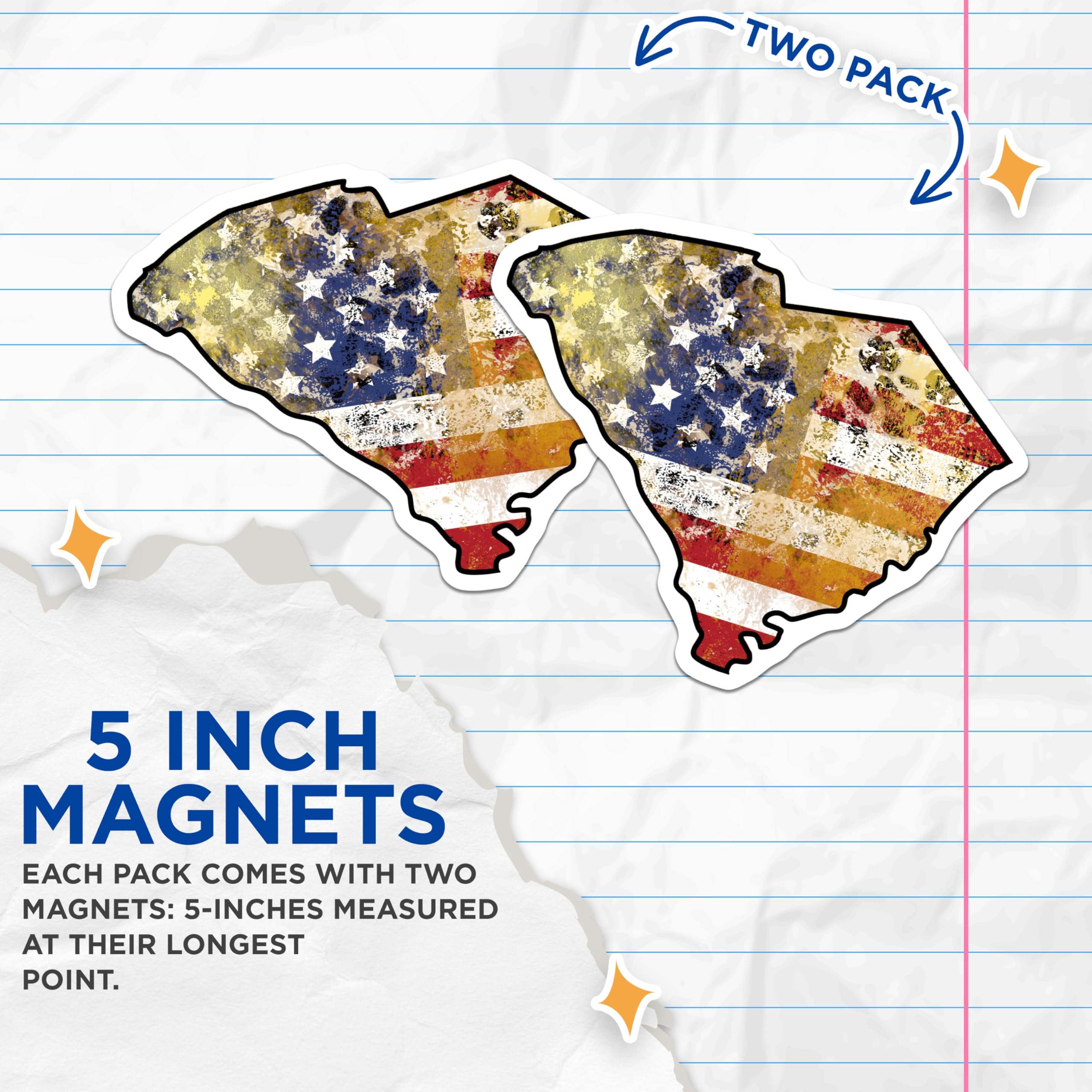 (2 Pack) South Carolina Map Magnets - American Flag Design - State Pride Decor - 5 Inches On Longest Side - Thick Durable Magnet - Made in USA - MAG19324