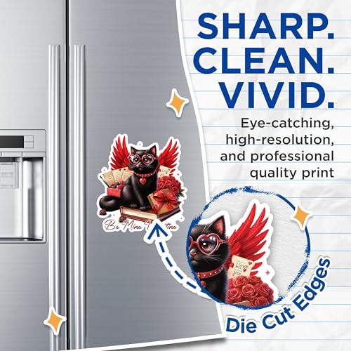 (2 Pack) Be Mine Valentine Cat Magnets - Romantic Black Cat Magnets - Valentine's Day Cat Decor- 5" On Longest Side - for Fridges, Toolboxes, Cars - Made in USA - MAG2581