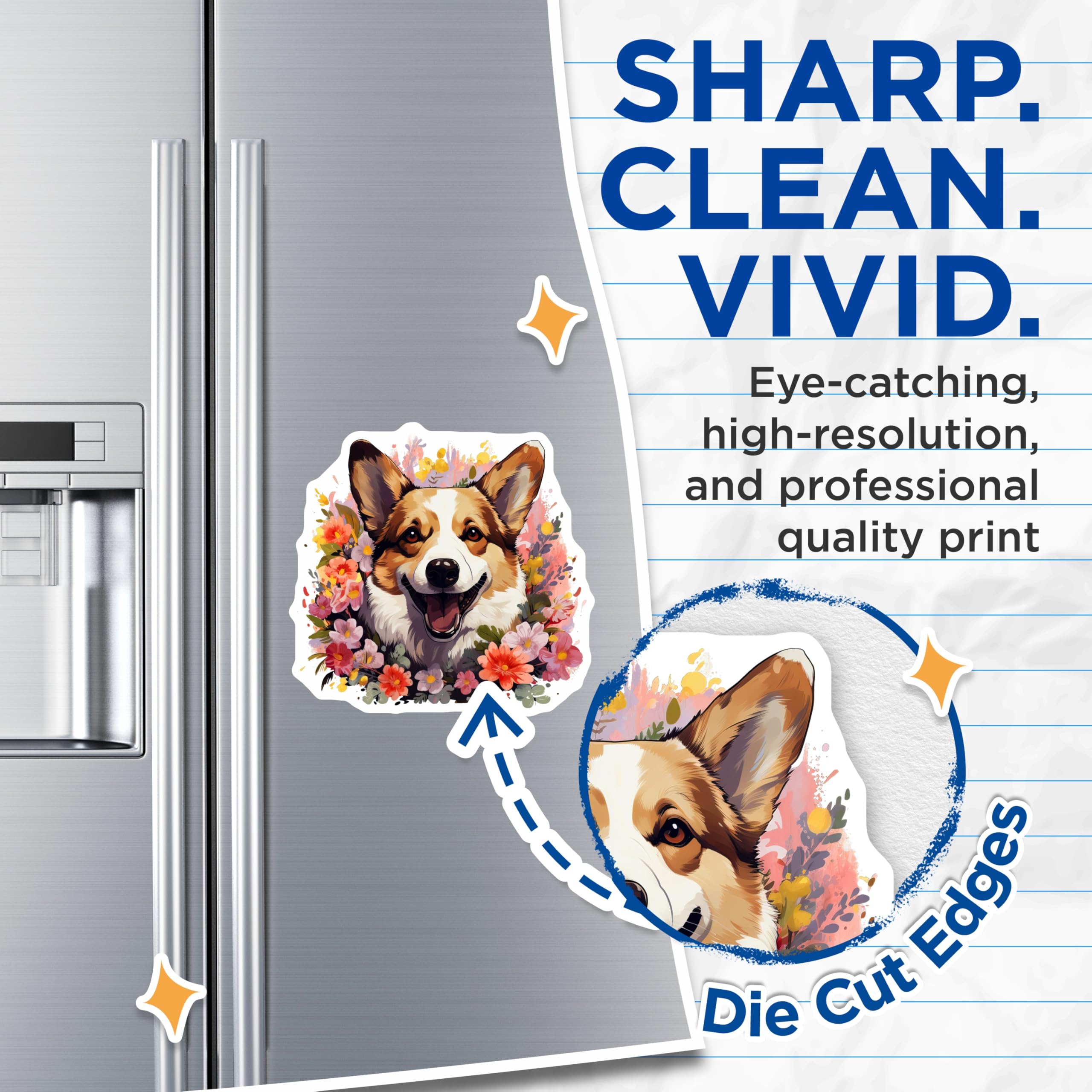(2 Pack) Pembroke Welsh Corgi Magnets - Adorable Happy Dog Floral Decor - Whimsical Pet Refrigerator Art for Dog Lovers - 5 Inches On Longest Side - Thick Durable Magnet - Made in USA - MAG23852
