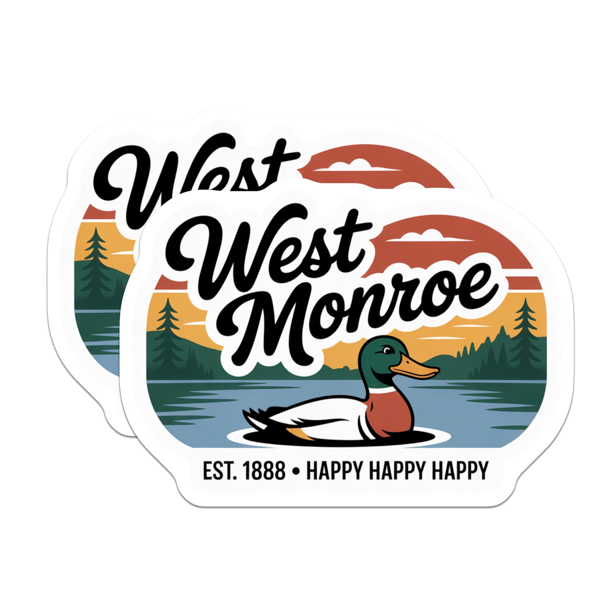 (2 Pack) West Monroe Magnets - Duck Souvenir - Happy Est 1888 Fridge Decor - 5" On Longest Side - Premium Magnet - for Cars, Refrigerators, Toolboxes, Lockers - Made in USA - MAG18756