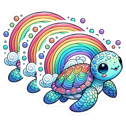 (3 Pack) Rainbow Turtle Decals - Kawaii Sea Turtle Sticker - Cute Laptop Decals - 3 Inches On Longest Side - Easy Peel & Apply - Made in USA - 3MCS0101