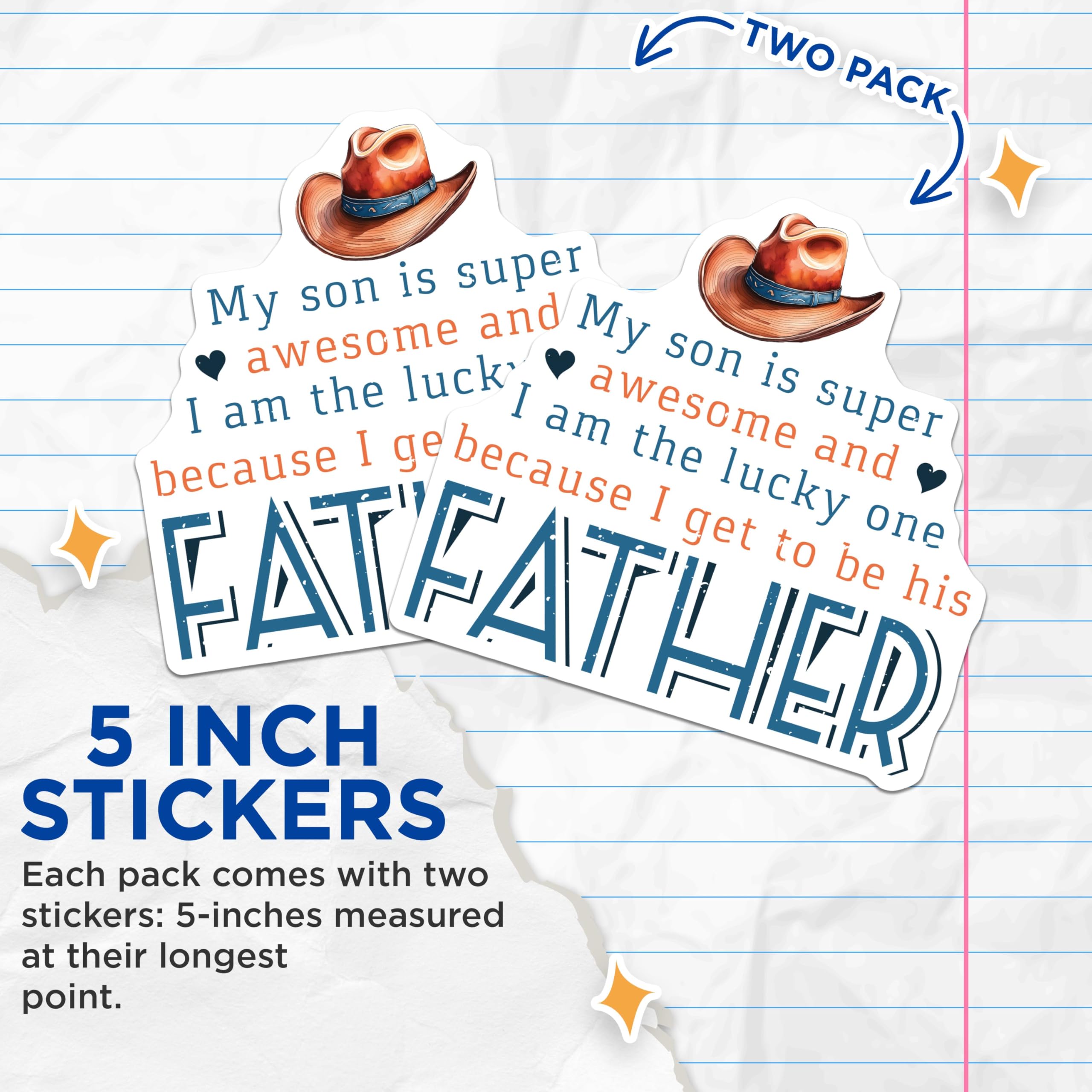 (2 Pack) Father Quote Stickers - Inspirational Dad Stickers - My Son is Awesome Decal - 5" On Longest Side - Sticks to Smooth Flat Surfaces - Made in USA - BMCS4149