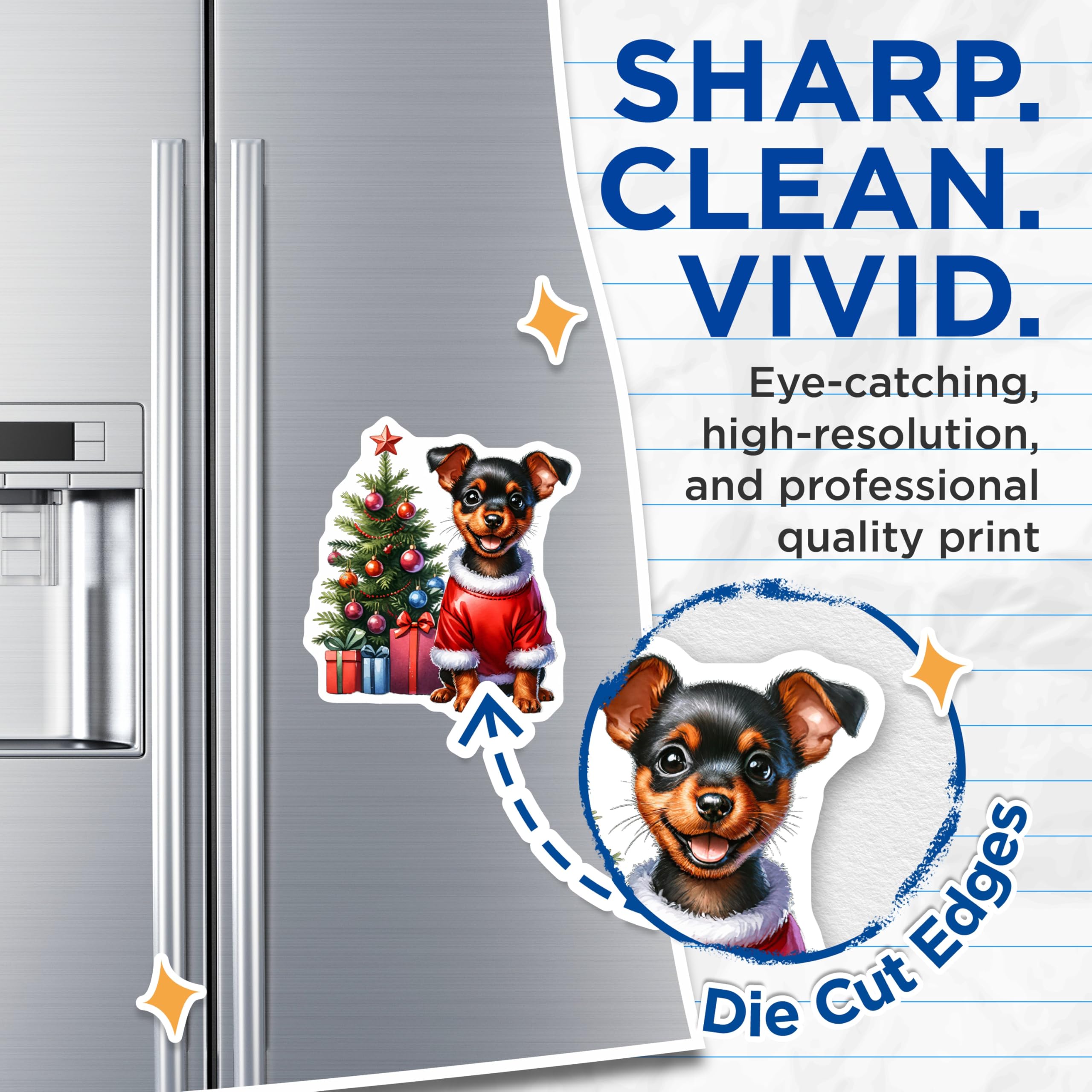(2 Pack) Christmas Puppy Magnets - Santa Dog Holiday Decor - Festive Winter Animal Scene - Refrigerator Locker Accent - 5 Inches On Longest Side - Thick Durable Magnet - Made in USA - MAG23481
