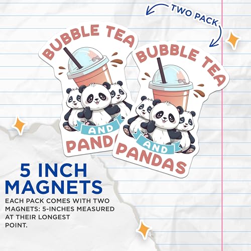 (2 Pack) Bubble Tea and Pandas Magnets - 5" On Longest Side - for Cars, Fridges, Toolboxes - Made in USA - MAG7754