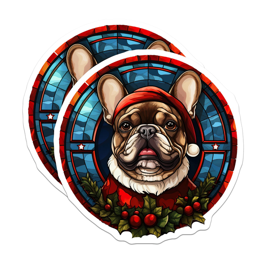 (2 Pack) French Bulldog Magnets - Christmas Holiday Decor - Stained Glass Dog Art - 5 Inches On Longest Side - Thick Durable Magnet - Made in USA - MAG23872