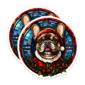 (2 Pack) French Bulldog Magnets - Christmas Holiday Decor - Stained Glass Dog Art - 5 Inches On Longest Side - Thick Durable Magnet - Made in USA - MAG23872