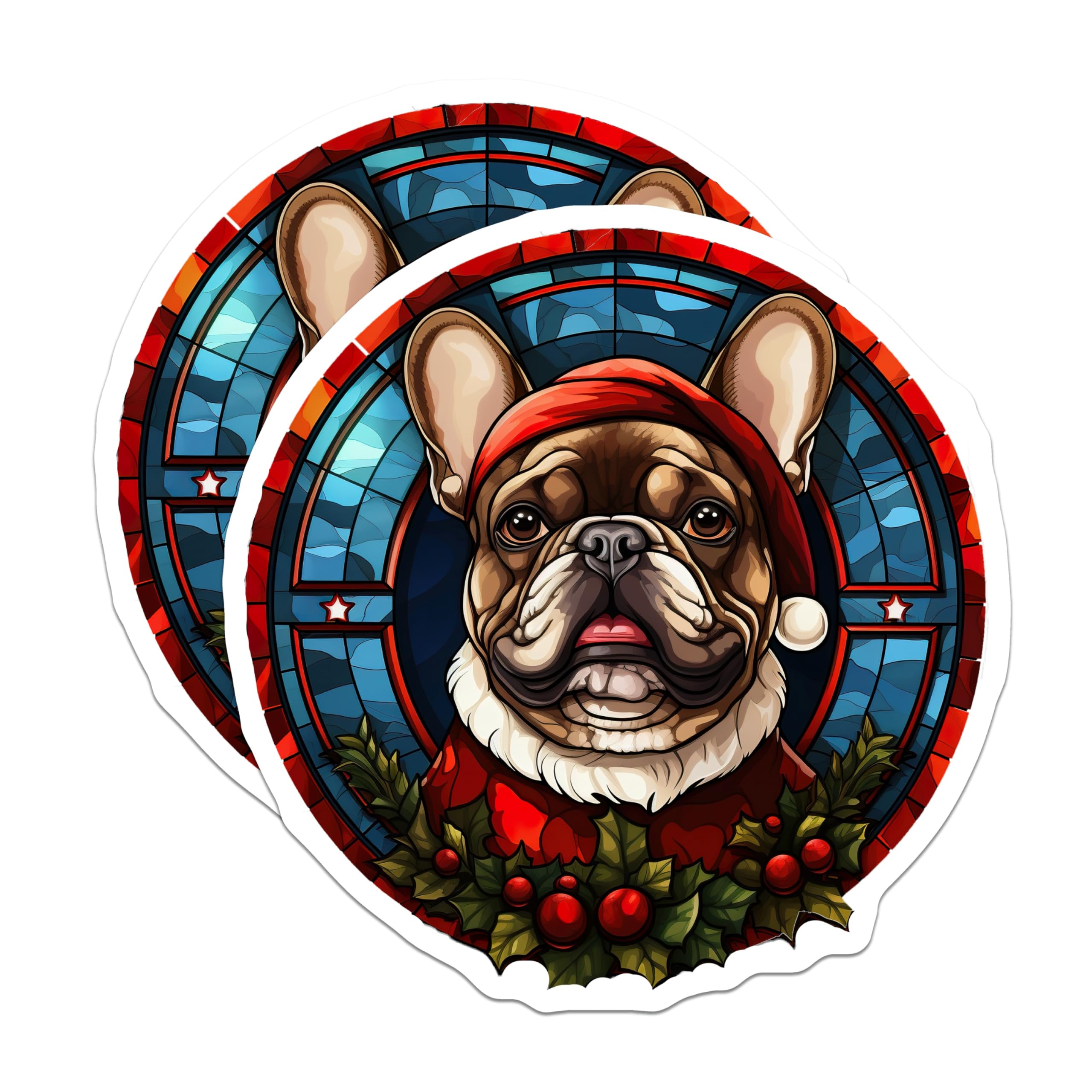 (2 Pack) French Bulldog Magnets - Christmas Holiday Decor - Stained Glass Dog Art - 5 Inches On Longest Side - Thick Durable Magnet - Made in USA - MAG23872