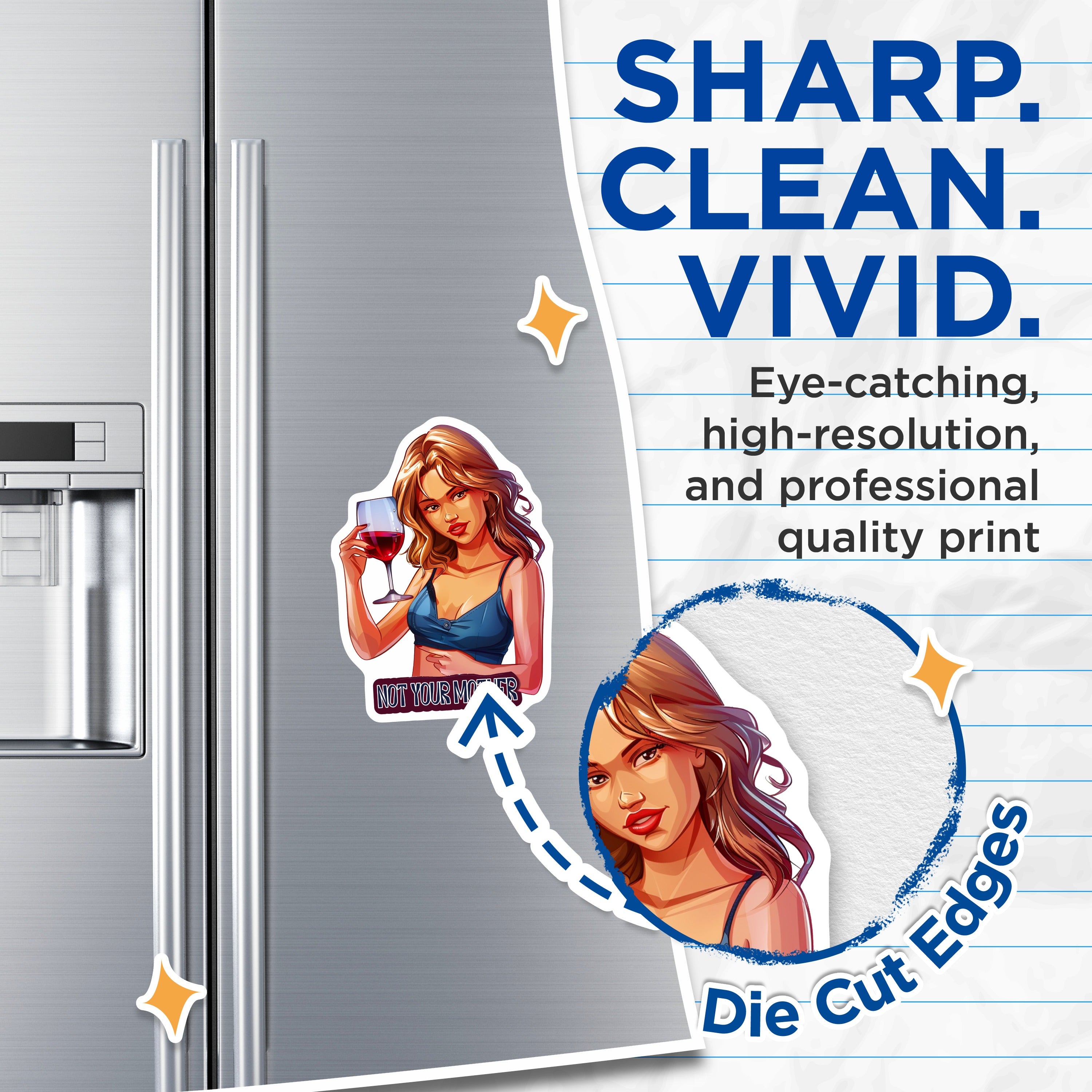 (2 Pack) Not Your Mother Magnets - Sassy Woman Wine Lover - Adult Humor Fridge Decor - Bachelorette Party Gifts for Friends - 5 Inches On Longest Side - Thick Durable Magnet - Made in USA - MAG37920