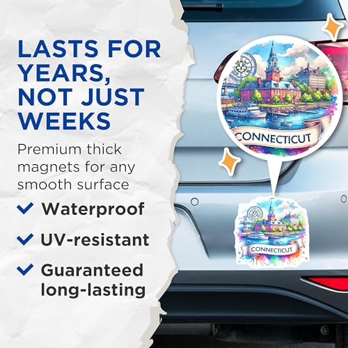 (2 Pack) Connecticut Magnets - State Travel Souvenirs - Scenic State Art - Kitchen Decor - 5" On Longest Side - for Cars, Fridges, Toolboxes - Made in USA - MAG6799
