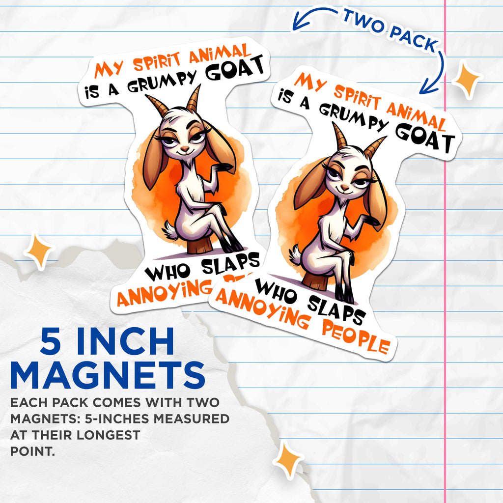 (2 Pack) Grumpy Goat Magnets - Spirit Animal Gifts - Funny Home Decor - 5" On Longest Side - Premium Magnet - for Cars, Refrigerators, Toolboxes, Lockers - Made in USA - MAG16980