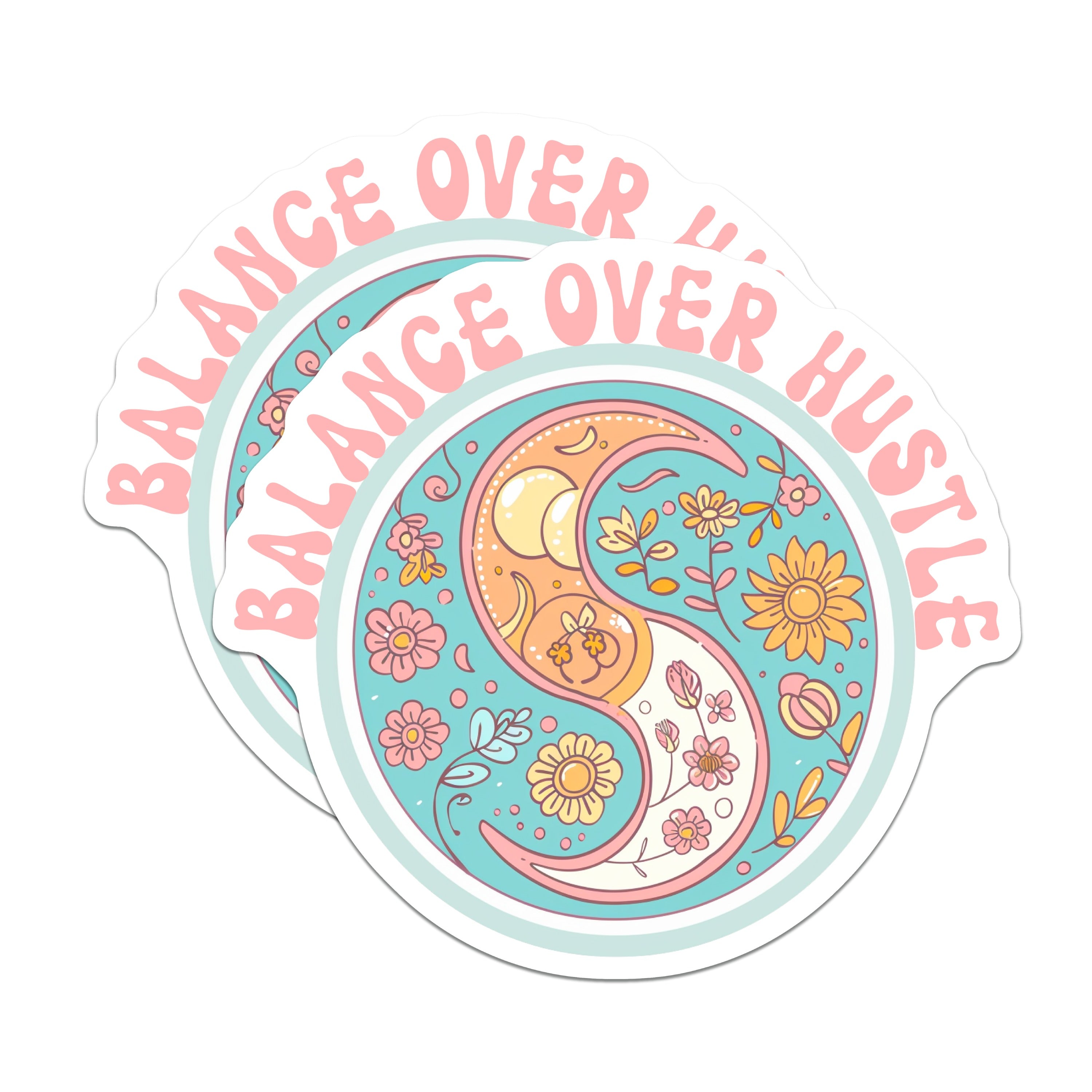 (2 Pack) Balance Over Hustle Magnets - Floral Yin Yang - Self Care Reminder Decor - Boho Aesthetic Fridge Locker Accessories - 5 Inches On Longest Side - Thick Durable Magnet - Made in USA - MAG37578