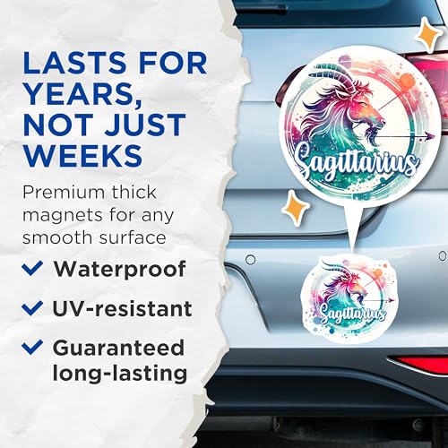 (2 Pack) Sagittarius Magnets - Zodiac Sign - Astrology Decor - Unique Horoscope Magnet - 5" On Longest Side - for Cars, Fridges, Toolboxes - Made in USA - MAG6921