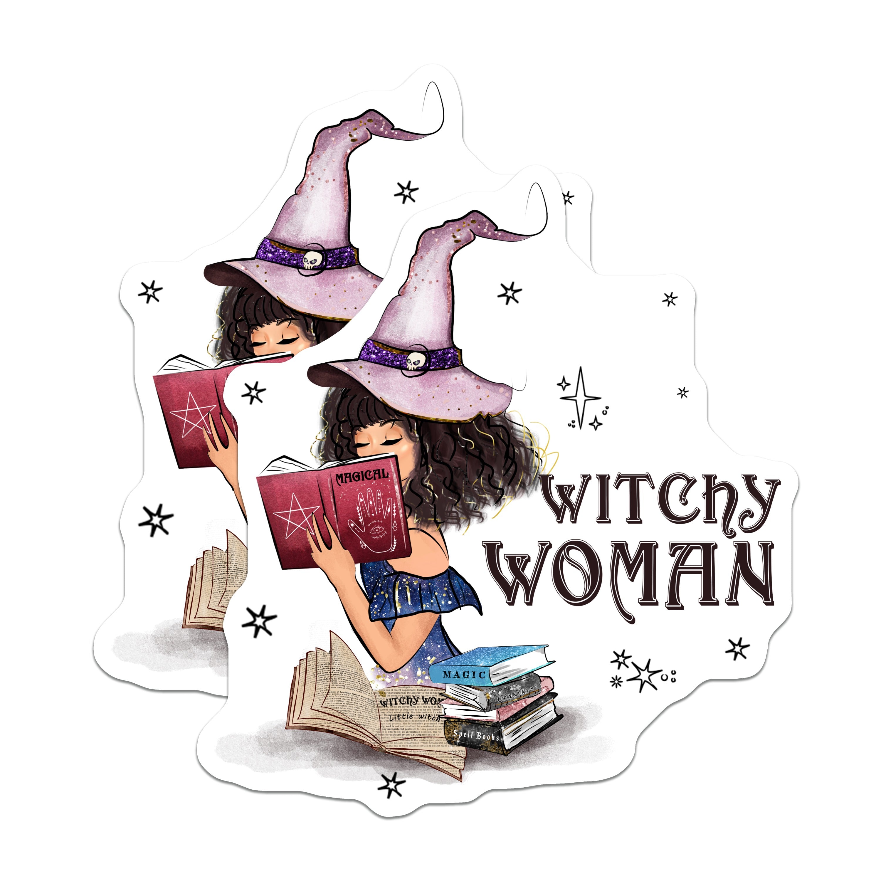 (2 Pack) Witchy Woman Magnets - Magical Reading Witch Aesthetic - Book Lover Spell Decor - 5 Inches On Longest Side - Thick Durable Magnet - Made in USA - MAG38783