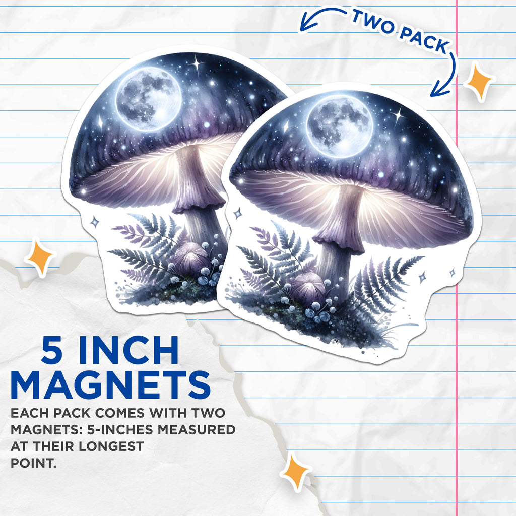 (2 Pack) Celestial Mushroom Magnets - Magical Forest Decor - Whimsical Nature Art - 5 Inches On Longest Side - Thick Durable Magnet - Made in USA - MAG39646
