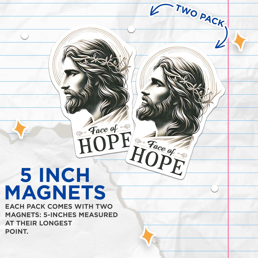 (2 Pack) Jesus Magnets - Face of Hope Christian Refrigerator Magnets - Religious Faith Home Decor Inspirational Devotion - 5 Inches On Longest Side - Thick Durable Magnet - Made in USA - MAG26404