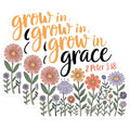 (3 Pack) Grow in Grace Decals - Floral Bible Verse - Christian Decals - 3 Inches On Longest Side - Easy Peel & Apply - Made in USA - 3MCS7582