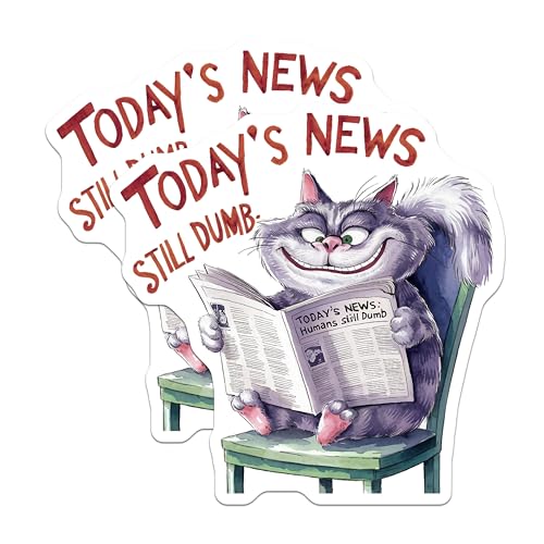 (2 Pack) Funny Cat News Stickers - Humorous Cat Art - Cute Animal Sticker - 5" On Longest Side - Sticks to Smooth Flat Surfaces - Made in USA - BMCS8552