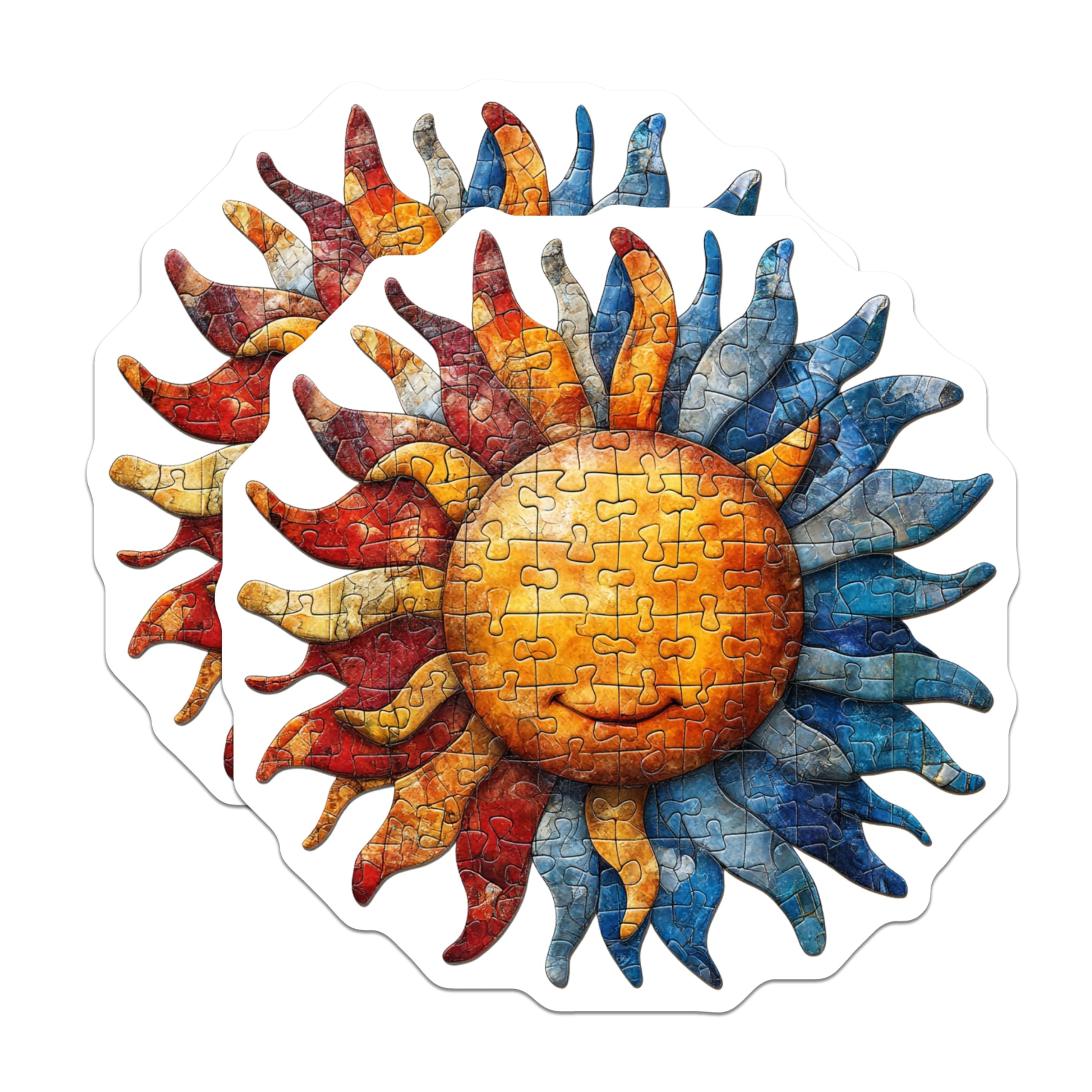 (2 Pack) Mosaic Sun Magnets - Happy Sun Face Decor - Bohemian Kitchen Refrigerator Art - 5 Inches On Longest Side - Thick Durable Magnet - Made in USA - MAG27453