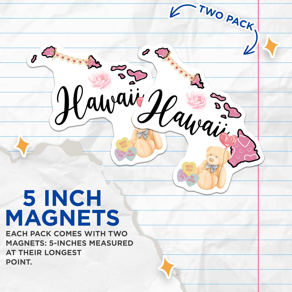 (2 Pack) Hawaii Magnets - Hawaii Teddy Bear - Hawaii Decorations - 5" On Longest Side - Premium Magnet - for Cars, Refrigerators, Toolboxes, Lockers - Made in USA - MAG17150