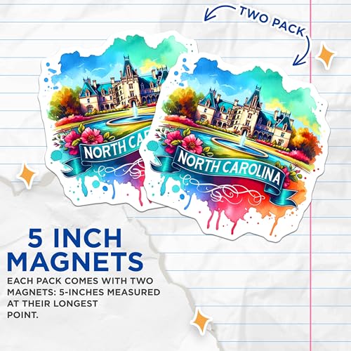 (2 Pack) North Carolina Magnets - Colorful State Art - State Pride Souvenir - Travel Memorabilia Keepsake - 5" On Longest Side - for Cars, Fridges, Toolboxes - Made in USA - MAG7069