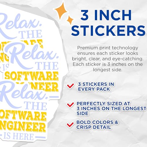 (3 Pack) Software Engineer Decals - Relax Engineer - Programmer Coder Decals - 3 Inches On Longest Side - Easy Peel & Apply - Made in USA - 3MCS4049