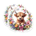 (2 Pack) Highland Cow Magnets - Spring Floral Decor - Cute Farm Animal Refrigerator Art - 5 Inches On Longest Side - Thick Durable Magnet - Made in USA - MAG39070