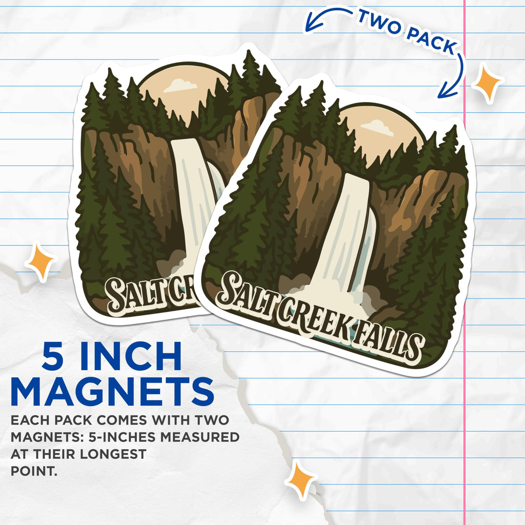 (2 Pack) Salt Creek Falls Magnets - Majestic Oregon Waterfall Scene - Pacific Northwest Travel Souvenir Refrigerator Decor - 5 Inches On Longest Side - Thick Durable Magnet - Made in USA - MAG20025