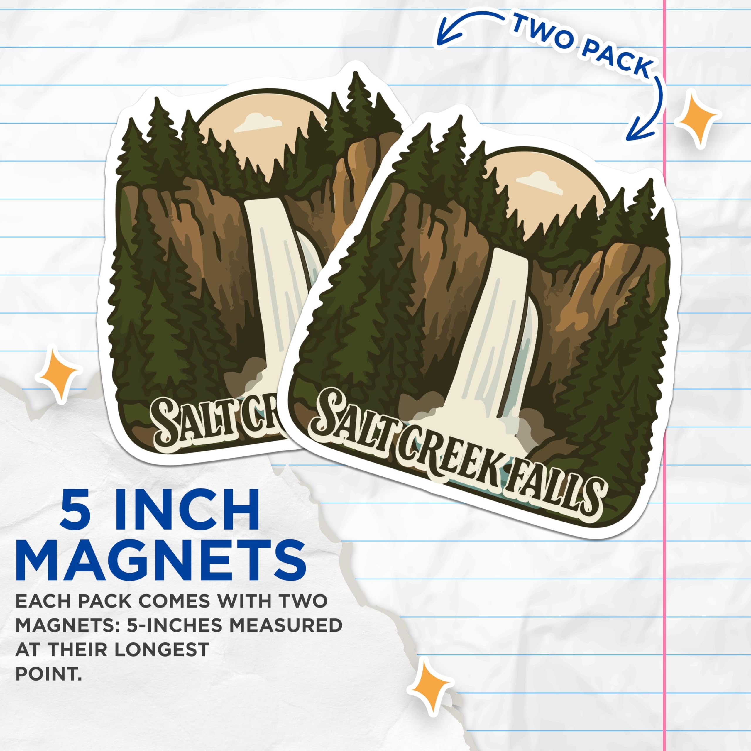 (2 Pack) Salt Creek Falls Magnets - Majestic Oregon Waterfall Scene - Pacific Northwest Travel Souvenir Refrigerator Decor - 5 Inches On Longest Side - Thick Durable Magnet - Made in USA - MAG20025