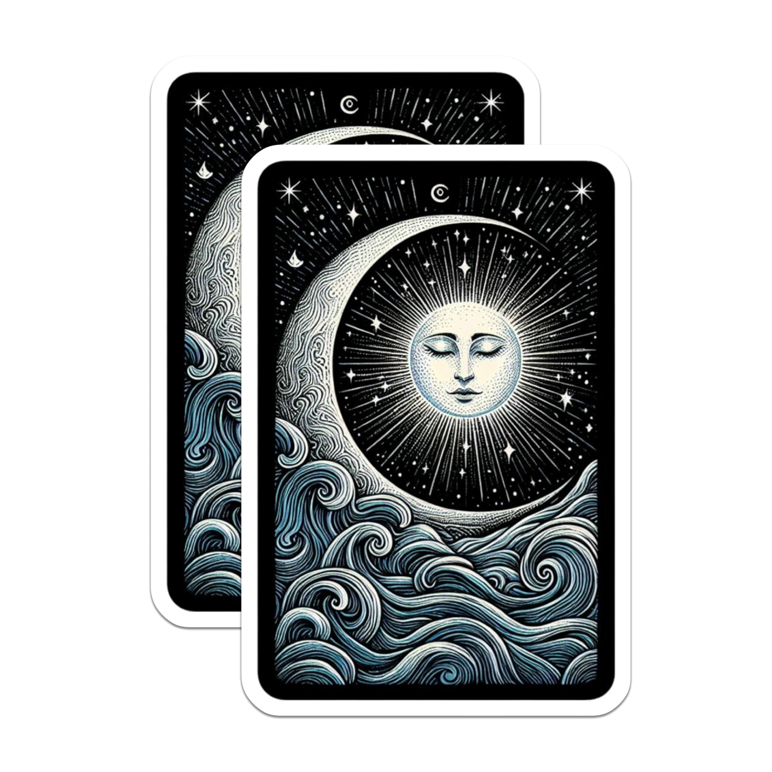 (2 Pack) Celestial Moon Sun Magnets - Mystical Ocean Wave Decor - Spiritual Cosmic Art Magnets - 5 Inches On Longest Side - Thick Durable Magnet - Made in USA - MAG22718