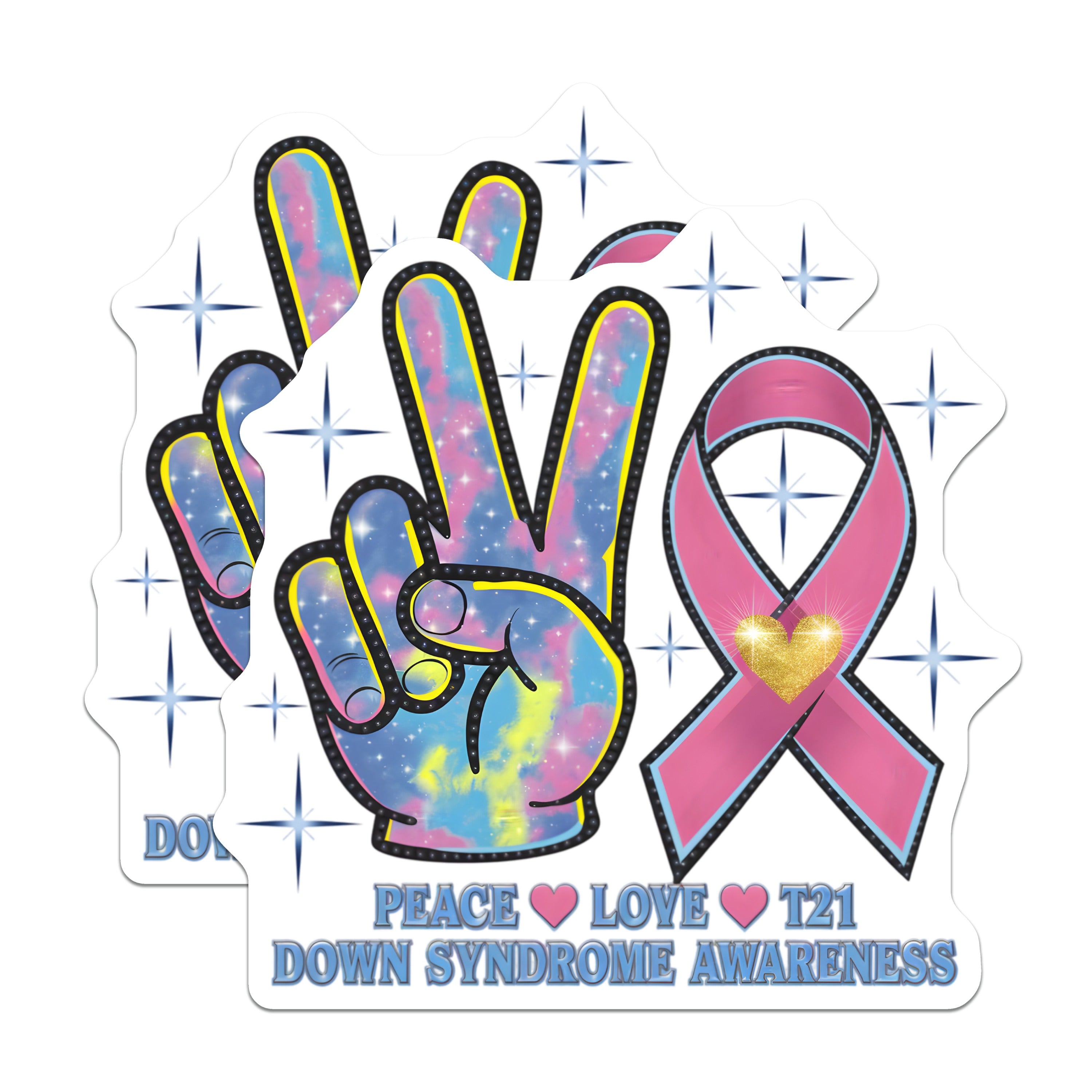 (2 Pack) Down Syndrome Awareness Magnets - T21 Support Peace Sign - Ribbon Advocacy - Trisomy 21 Gifts - Special Needs - 5 Inches On Longest Side - Thick Durable Magnet - Made in USA - MAG37580