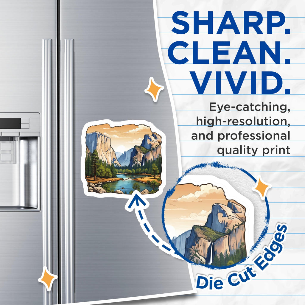 (2 Pack) Yosemite National Park Magnets - Valley Landscape Art - Scenic Mountain Waterfall Scene - 5 Inches On Longest Side - Thick Durable Magnet - Made in USA - MAG21702